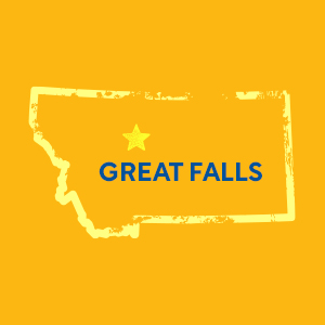 Map of Montana with Great Falls highlighted