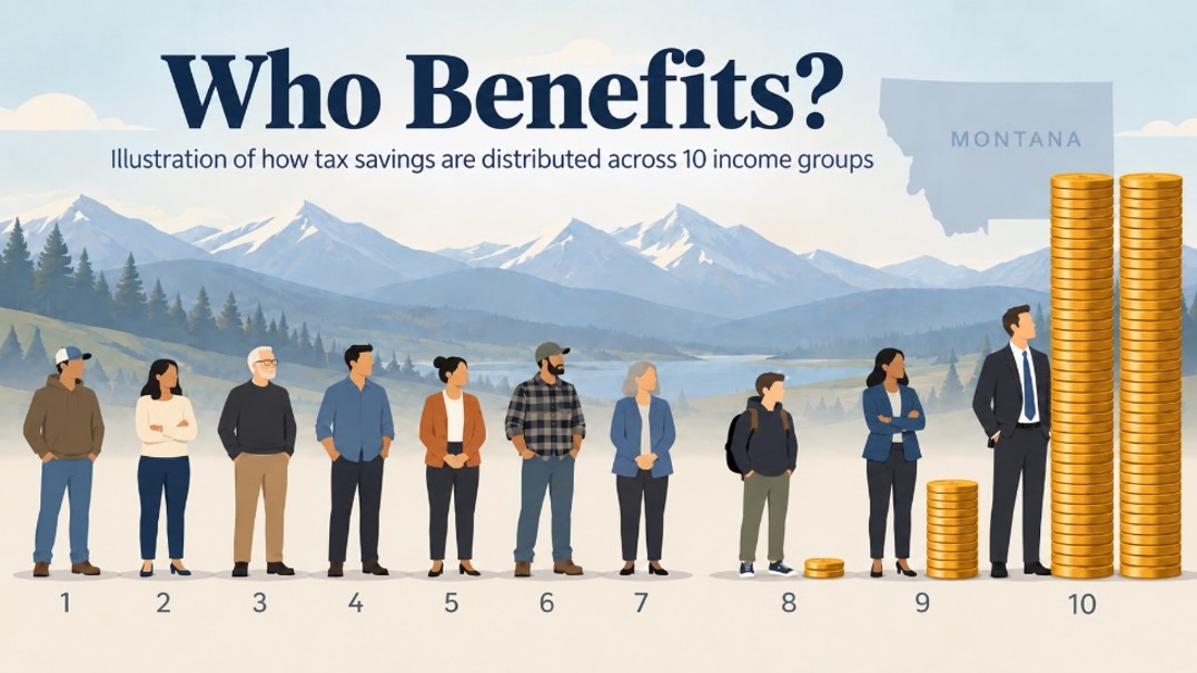 Who Benefits Illustration of how tax savings distributed across 10 income groups in Montana Who Benefits Illustration of how tax savings distributed across 10 income groups in Montana