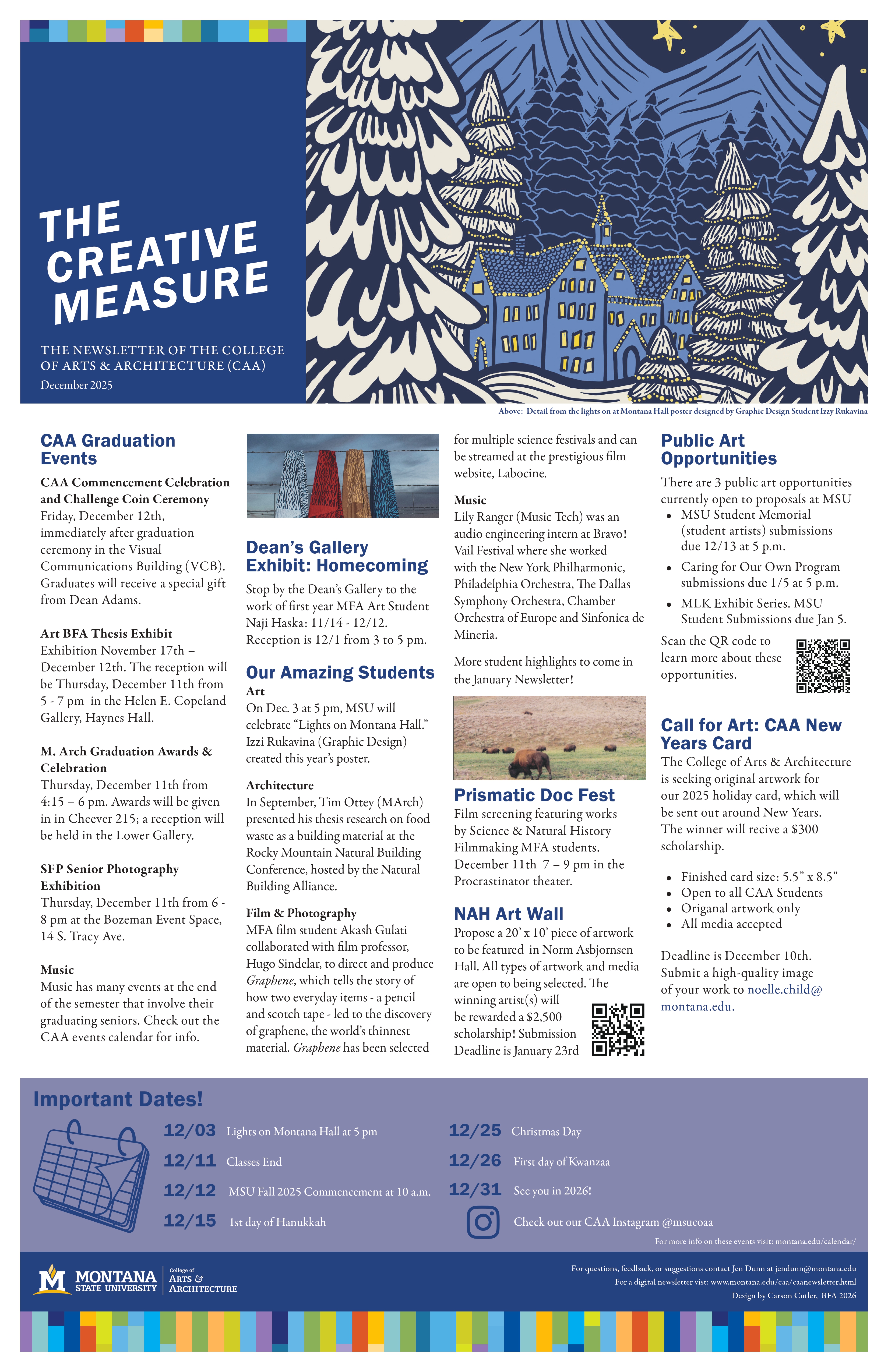 The December newsletter for the College of Art and Architecture