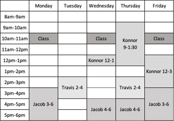 EGEN 203 schedule in table format