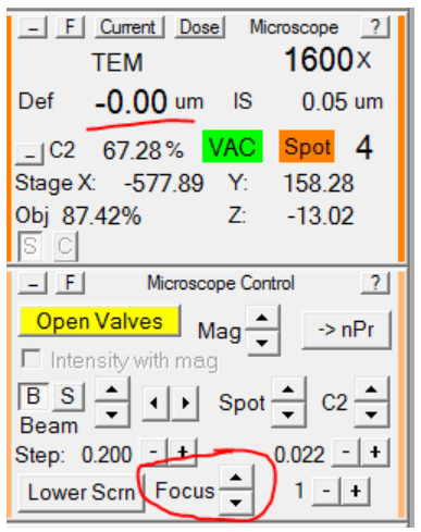 set the microscope defocus to 0