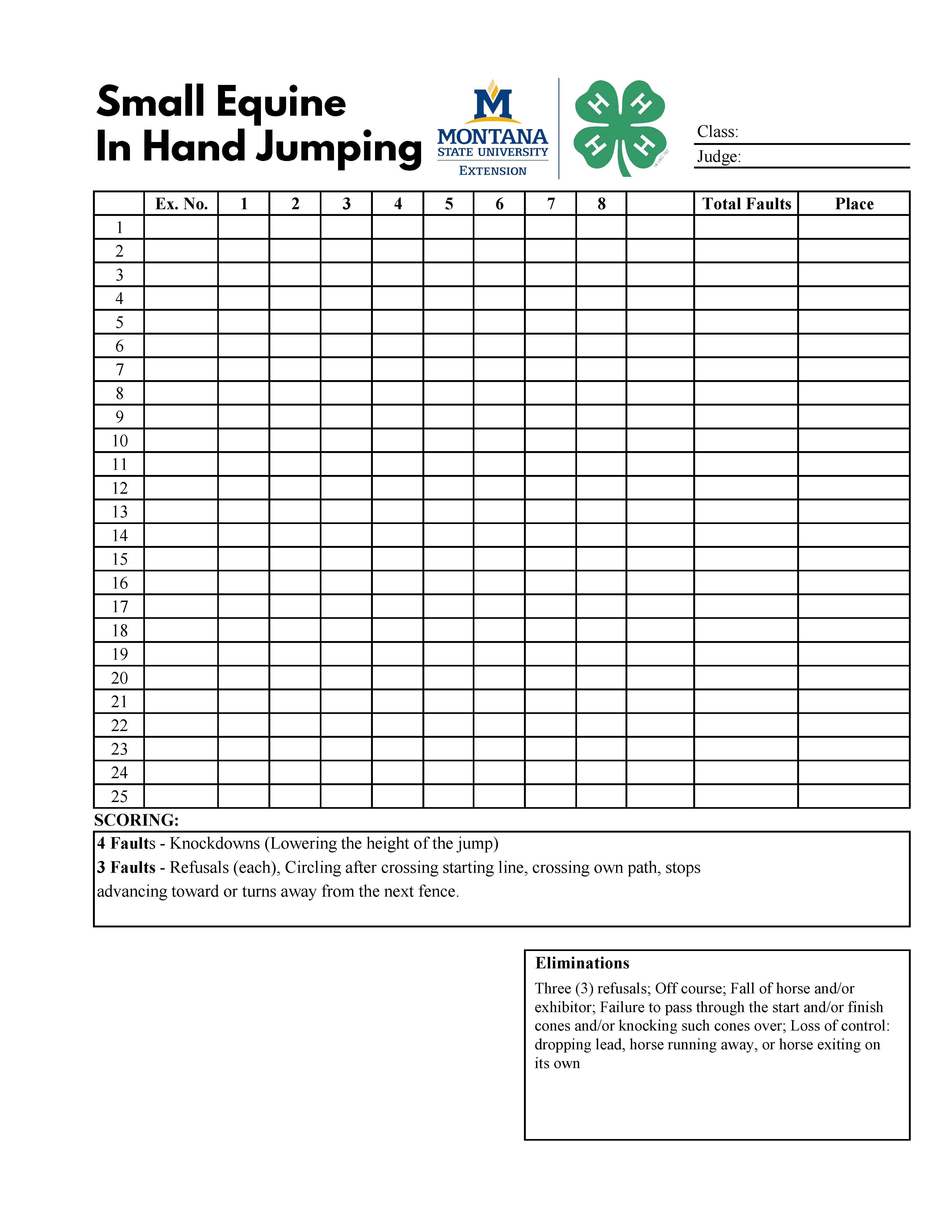 In Hand Jumping Score Sheet In Hand Jumping Score Sheet