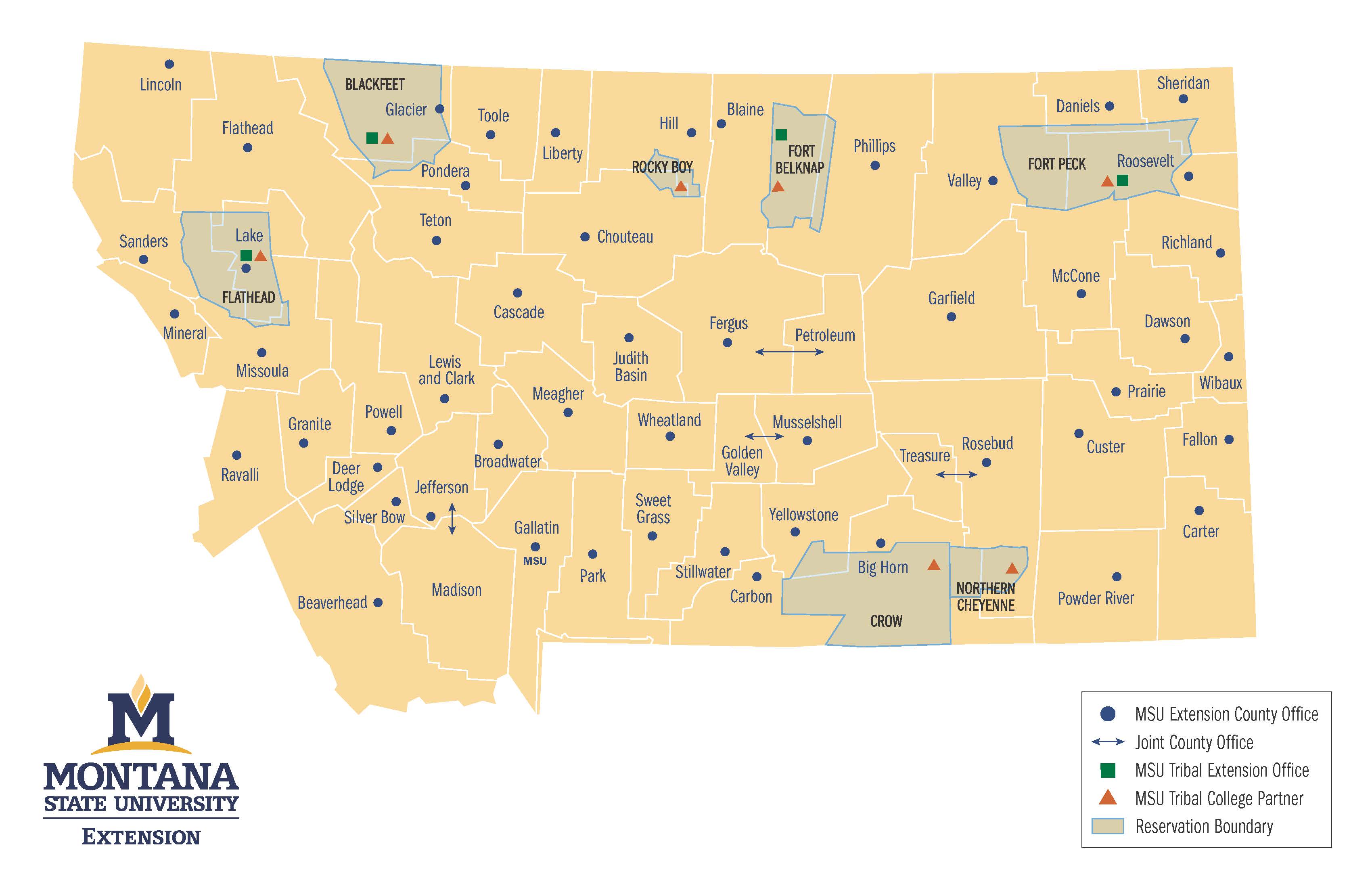 A map of Montana with the county borders and names identified