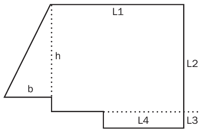 irregular shaped area composed of multiple geometric shapes, in this case a square plus a rectangle plus a triangle.