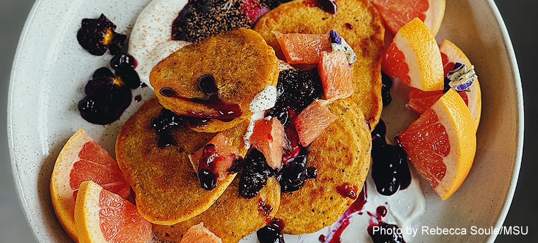 pumpkin johnny cakes with berry compote