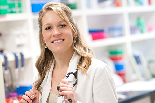 female in lab coat