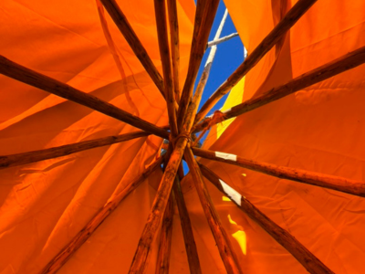 Looking up inside a Tipi.