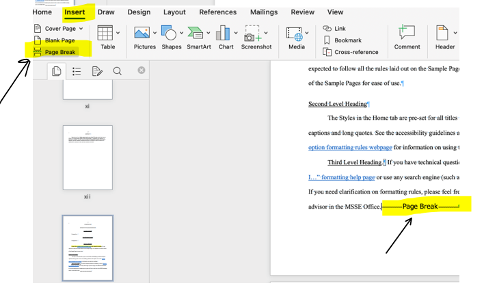 add page break on a mac
