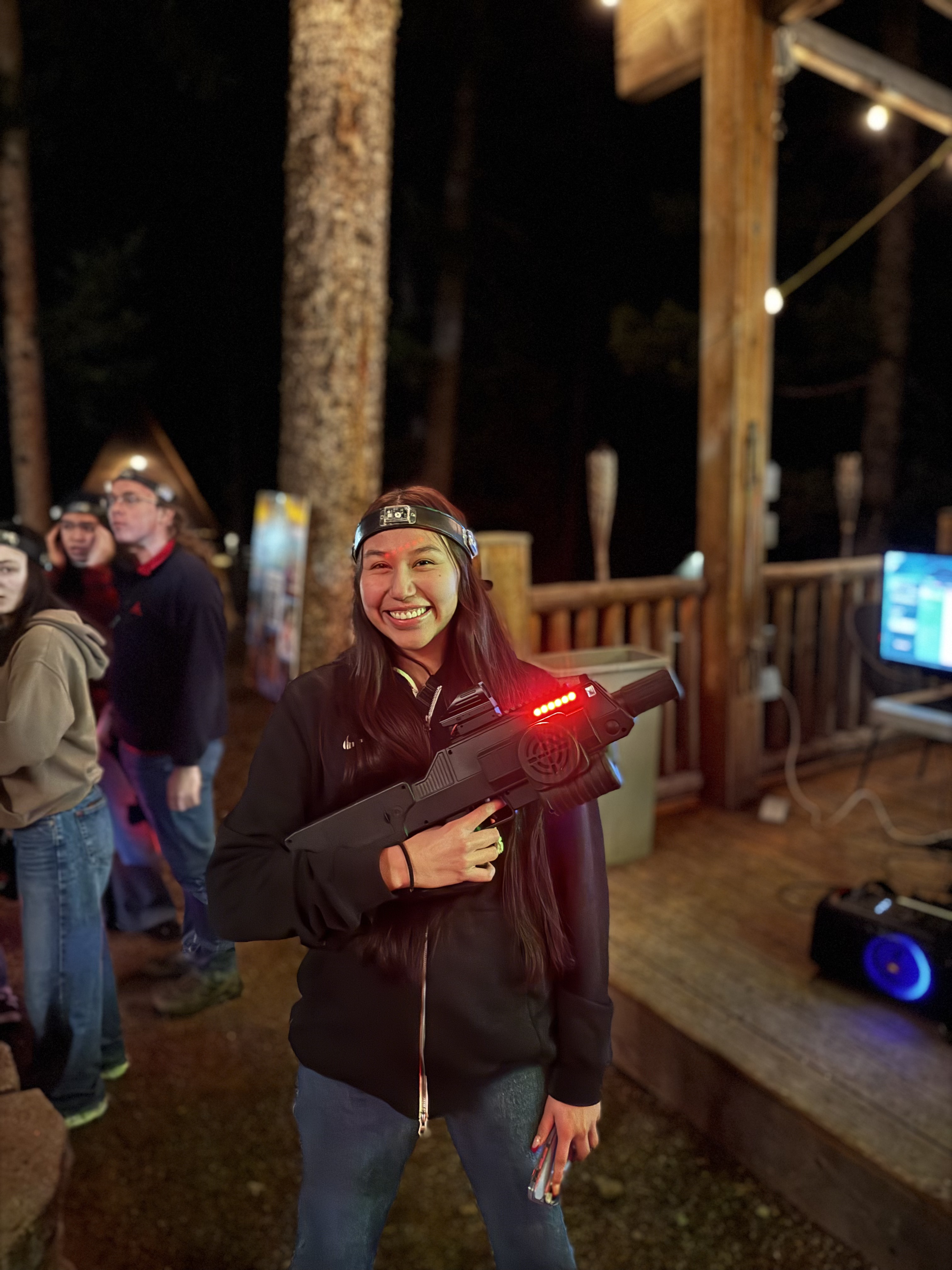 First year student, Nizhoni, prepares for laser tag.