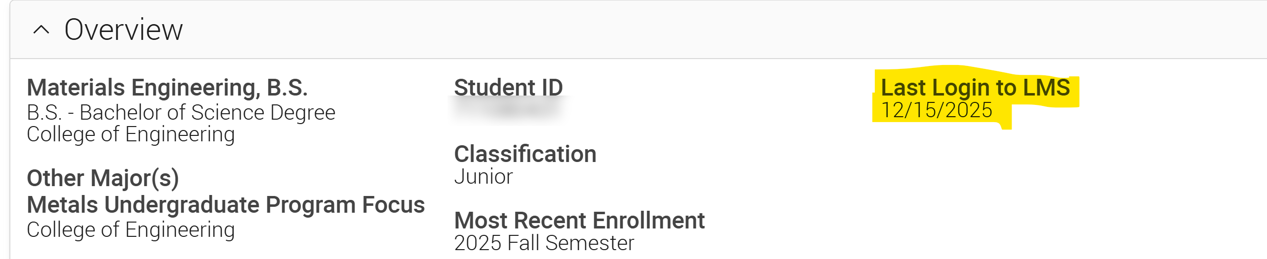 student overview