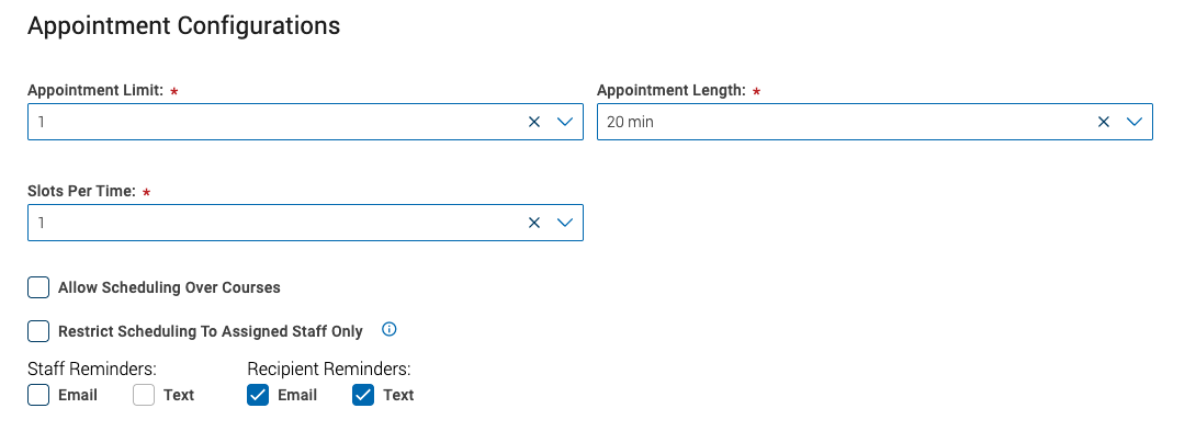appointment configurations window