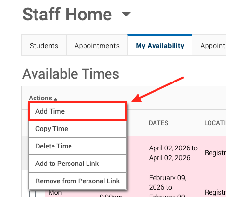 red box with arrow around add time