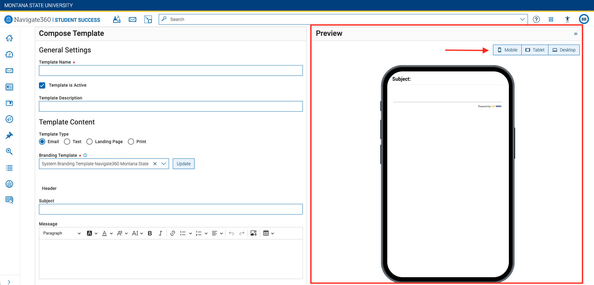 red box with arrow around preview