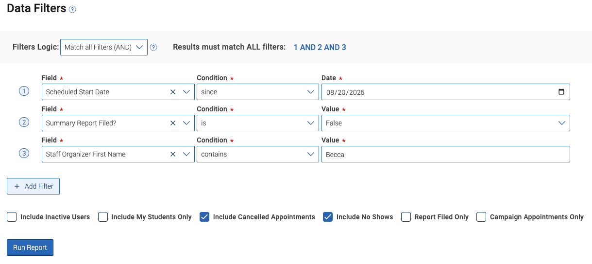appointment summary report fields