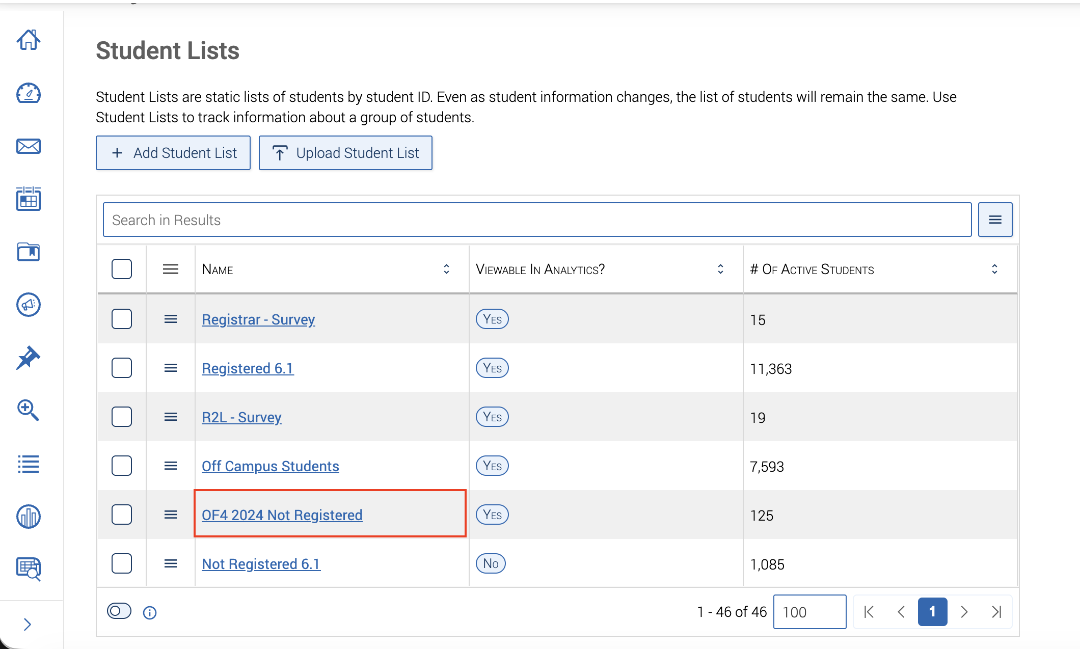 red box around student list