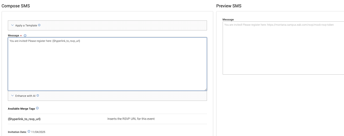 sms message composition page