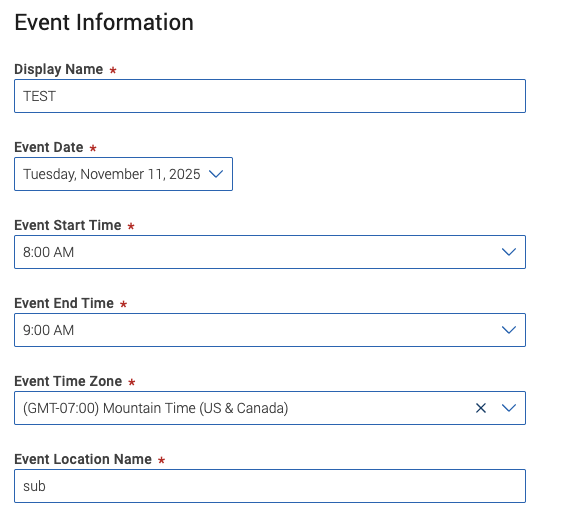 event information text fields