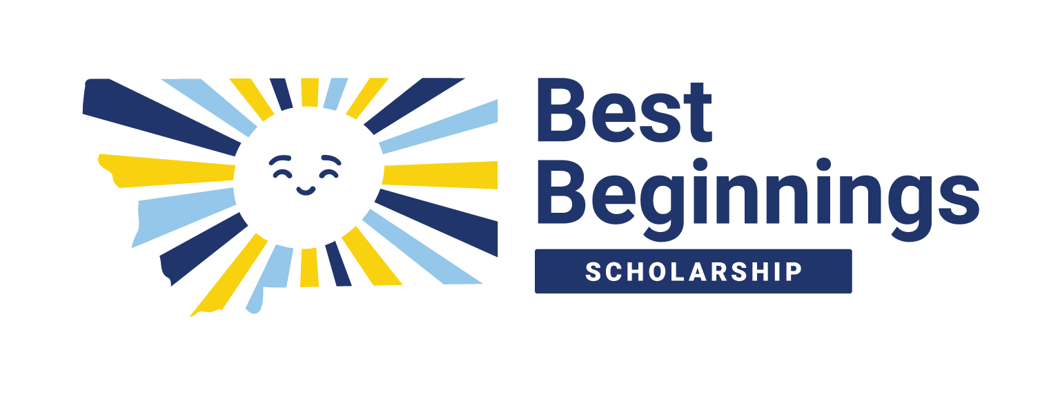 a sunshine smiling in the outline of the state of montana, which is the logo of the Best Begginings Scholarship