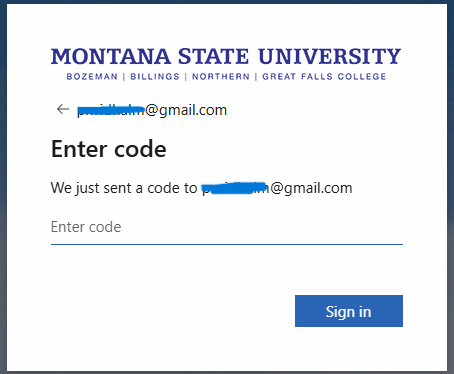 Screenshot of a pop-up from MSU requesting the user input their verification code. There is a blue "Sign in" button at the botton righthand corner.