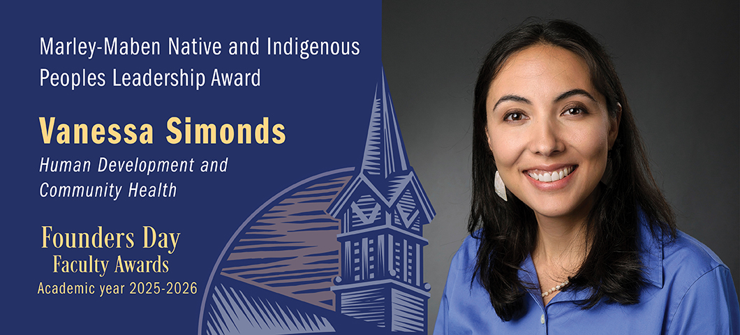 Marley-Maben Native and Indigenous Peoples Leadership Award: Vanessa Simonds, Founders Day Faculty Awards 2025-2026. Portrait of Vanessa Simonds.