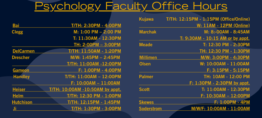 Psychology Staff Office Hours
