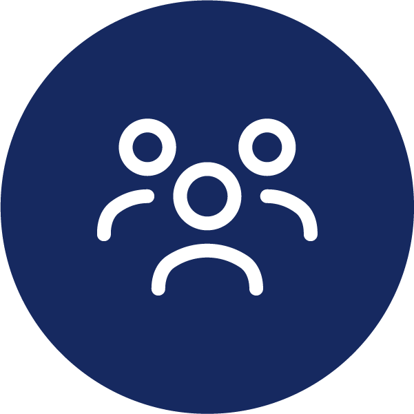 White icon of a group of three people in a blue circle