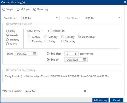 creating recurring meeting