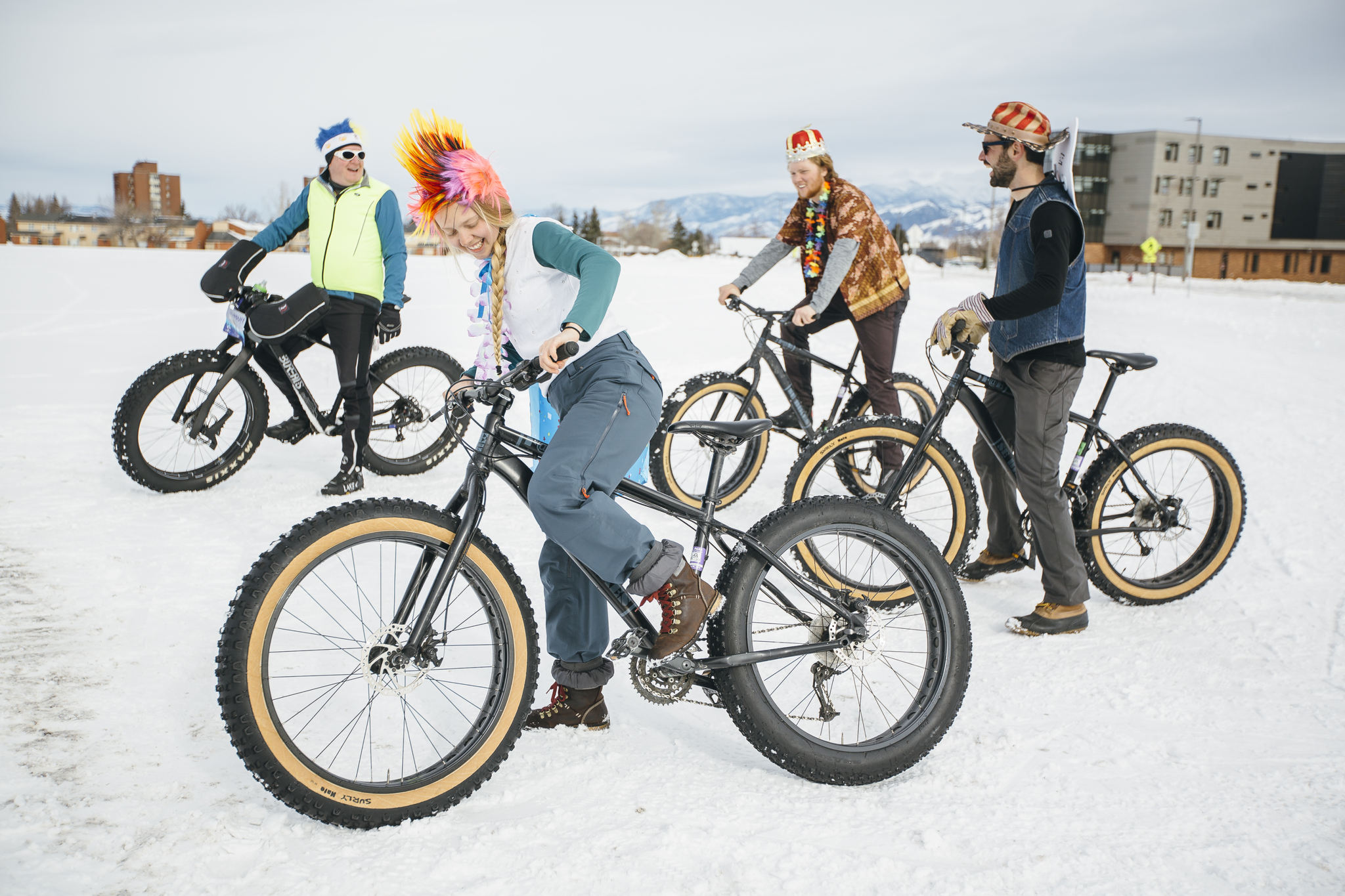 Students enjoying a day of winter fatbiking at MSU