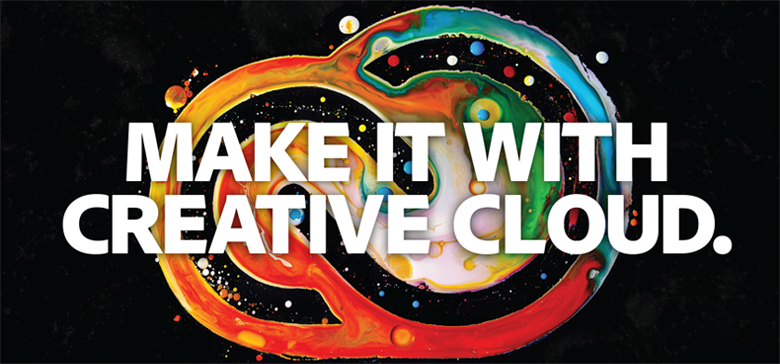 A splash of mix-colored paint with the words "make it with creative cloud" superimposed.