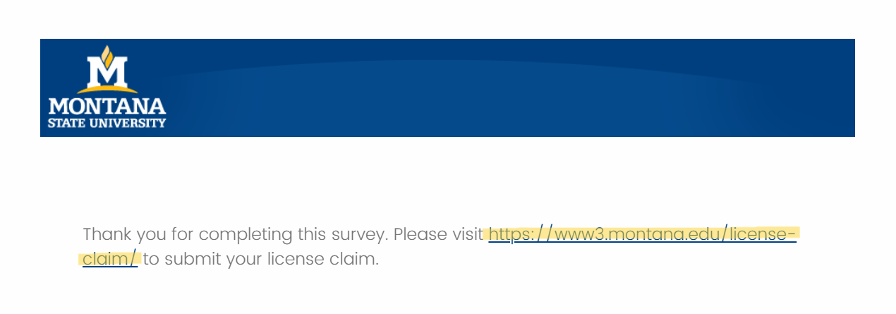 Adobe Licence Claim Survey Final Page Screenshot of the final Adobe License Claim Survey page with the link to the claim page highlighted.