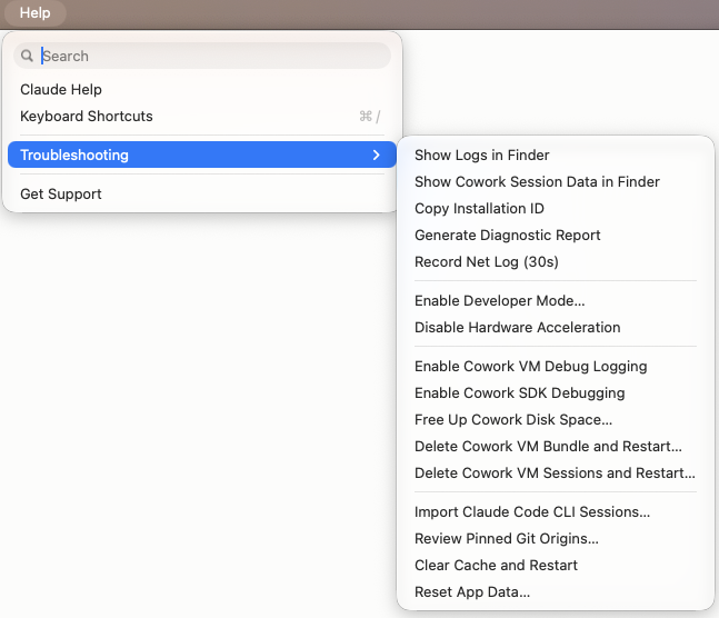 Select Help > Troubleshooting > Enable Developer Mode