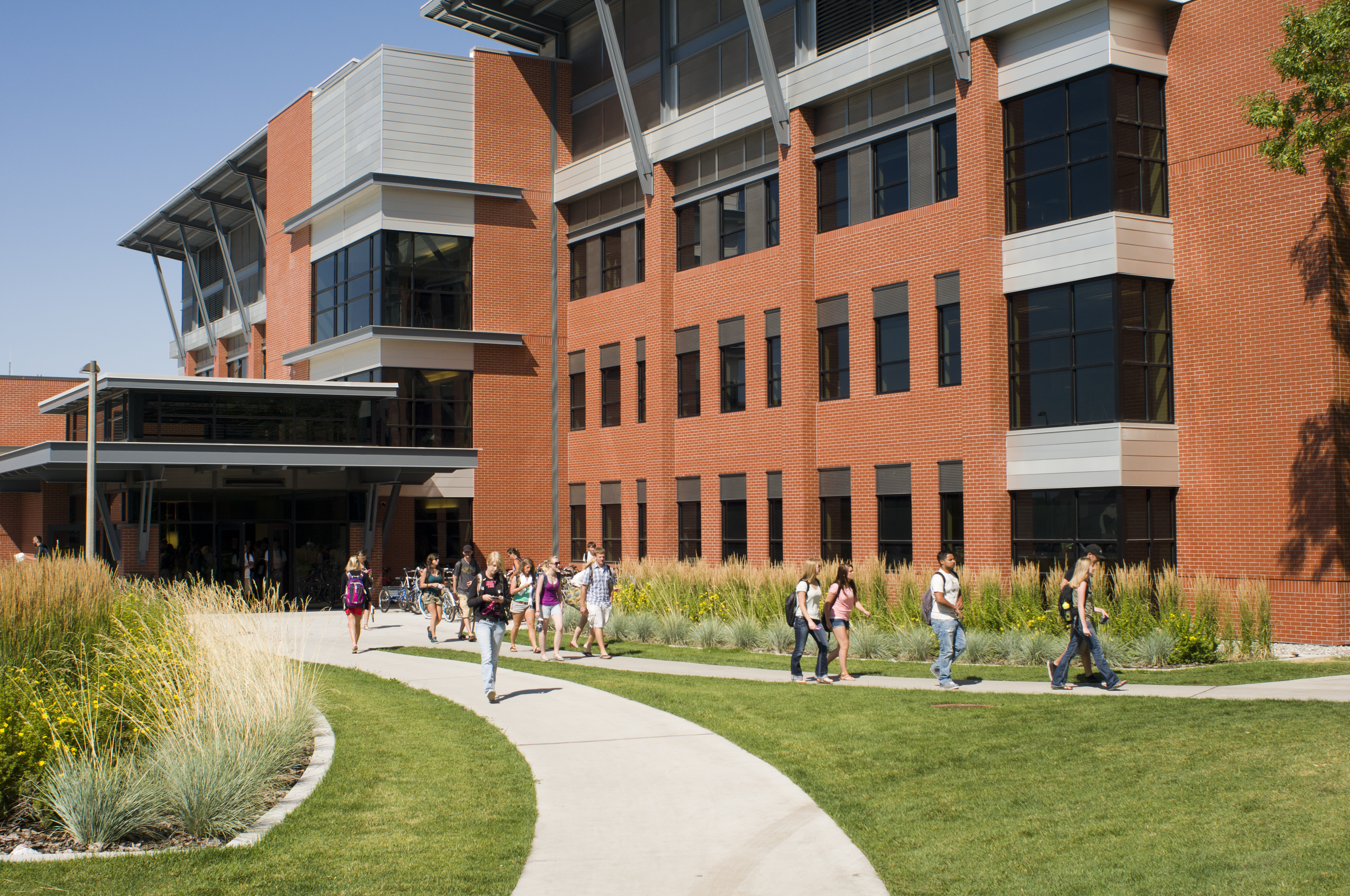 Outside of Gaines Hall on a sunny day