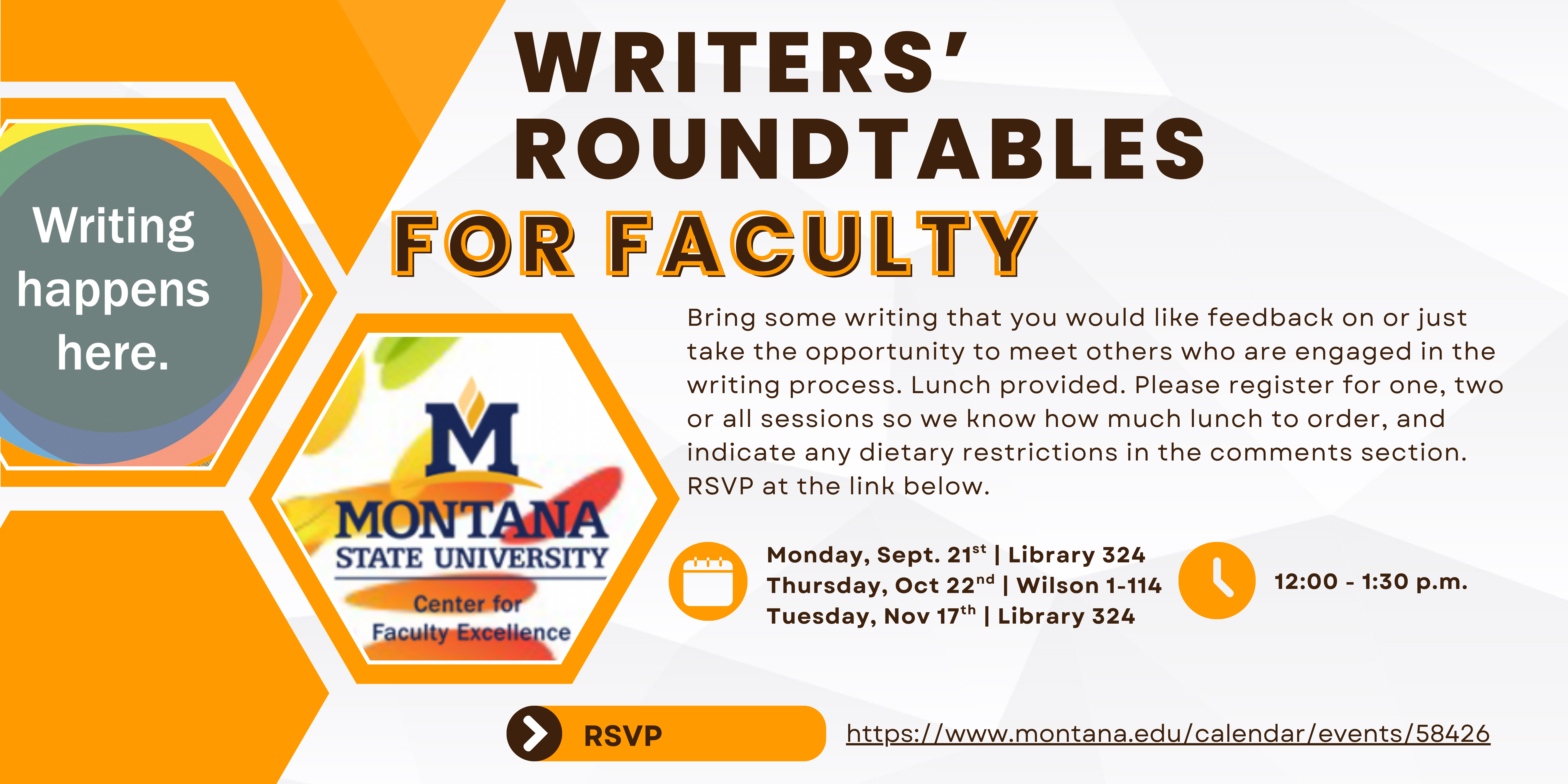 Banner advertising Writers' Roundtables in collaboration with the Center for Faculty Excellence.